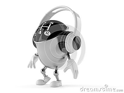 Gear knob character with headphones Cartoon Illustration