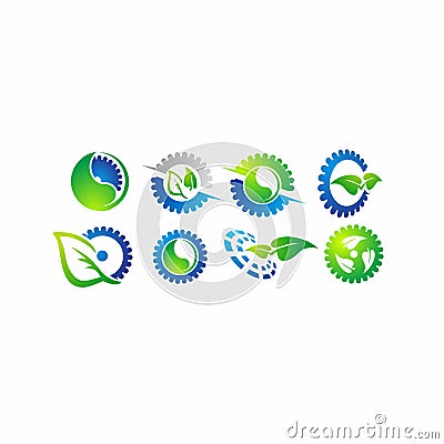 Gear Leaf, plant gear vector logo design. Stock Photo