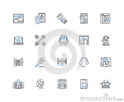 Gear line icons collection. Equipment, Devices, Tools, Apparatus, Machinery, Technology, Gadgets vector and linear Vector Illustration