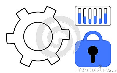 Gear, Lock, and Control Panel - Symbols of Security, Functionality, and Optimization Vector Illustration