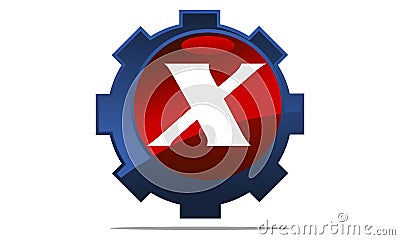 Gear Logo Letter X Vector Illustration