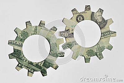 Gear made of dollar banknotes - Financial system concept Stock Photo