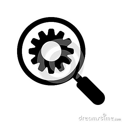 Gear and magnifying glass. Search engine optimization icon. Vector illustration. Vector Illustration