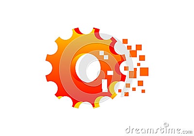 Gear mechanism pixel logo vector Stock Photo