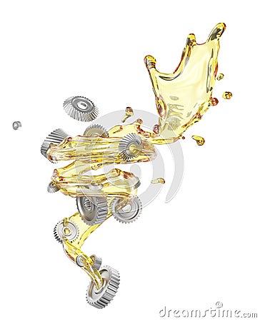 Gear oil. Oil tornado with gears isolated on a white. Cartoon Illustration
