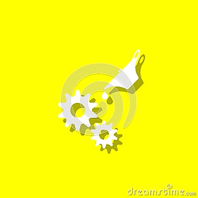gear oil white icon with shadow Stock Photo