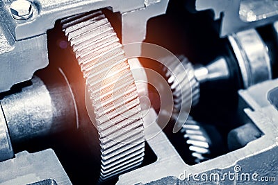 Gear reducer, Engine gear wheels, industrial concept background Stock Photo