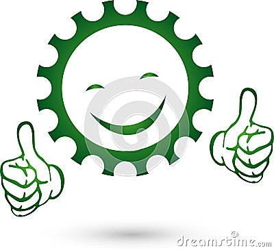 Gear with smile, mechanic and locksmith logo Stock Photo