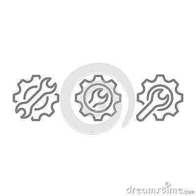 Gear with spanner or wrench line vector icon set Vector Illustration