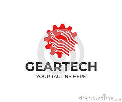 Gear technology logo design. Cogwheel with circuit lines vector design Vector Illustration