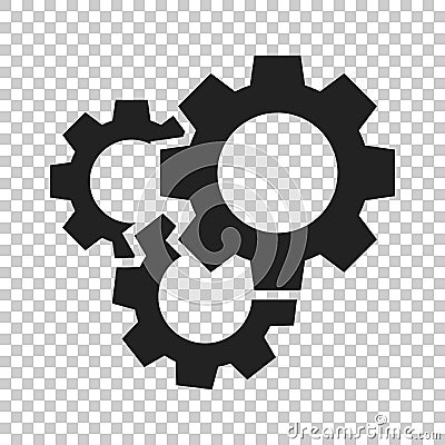 Gear vector icon in flat style. Cog wheel illustration on isolated transparent background. Gearwheel cogwheel business concept. Vector Illustration