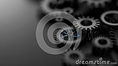Gear Visualization: Mechanical gear system interconnected lines and dots, data visualization for big data graphics Stock Photo