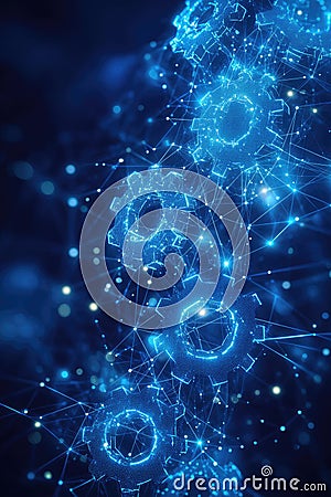 Gear Visualization: Mechanical gear system interconnected lines and dots, data visualization for big data graphics Stock Photo