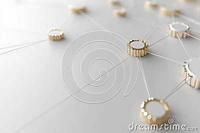 Gear Visualization: Mechanical gear system interconnected lines and dots, data visualization for big data graphics Stock Photo