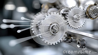 Gear Visualization: Mechanical gear system interconnected lines and dots, data visualization for big data graphics Stock Photo