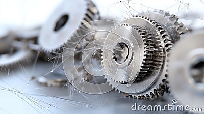 Gear Visualization: Mechanical gear system interconnected lines and dots, data visualization for big data graphics Stock Photo