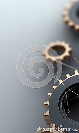 Gear Visualization: Mechanical gear system interconnected lines and dots, data visualization for big data graphics Stock Photo