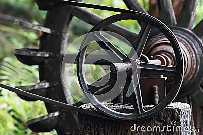 gear wheel with engine belt Stock Photo