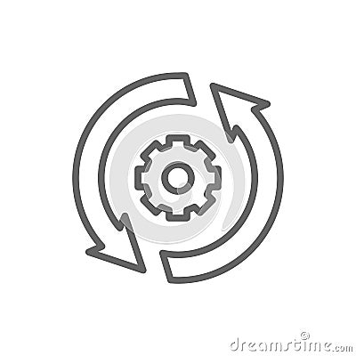 Gear wheel with two arrow, process, system update line icon. Vector Illustration