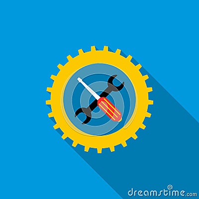 Gear wheel, wrench, and screwdriver icon Stock Photo