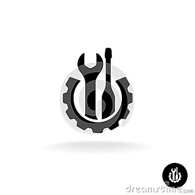 Gear with wrench and screwdriver Vector Illustration