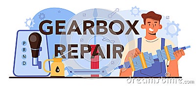 Gearbox repair typographic header. Car repair service. Automobile Vector Illustration