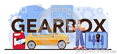 Gearbox typographic header. Car repair service. Automobile Vector Illustration