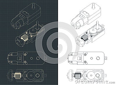 Geared Motor DC blueprints Vector Illustration