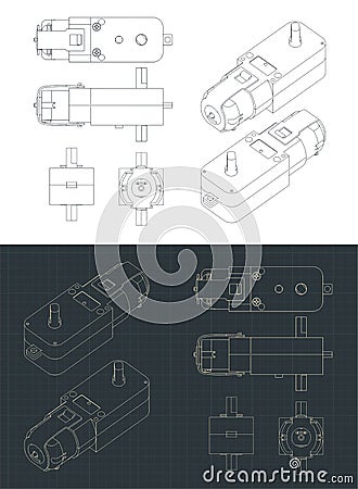Geared Motor DC drawings Vector Illustration