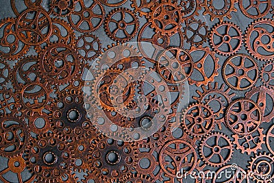 Gears, abstract background, lots of little rusty gears, steampunk Stock Photo