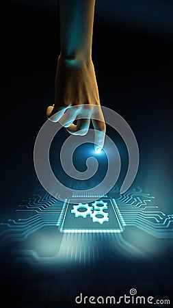 Gears as Automation Concept Enhancing Workflow Efficiency and Process Optimization Technology Concept Illustrated on Processor Stock Photo