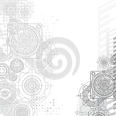 Gears background, blueprint. Vector Illustration