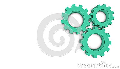 Gears Banner - Aquamarine Metallic 3D Illustration - Isolated On White Background Stock Photo