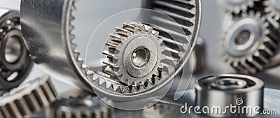 Gears, bearings and mechanism parts.Elements of mechanical blocksand construction Stock Photo