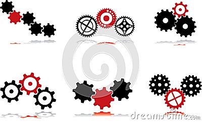 Gears - black and red - 3 Vector Illustration