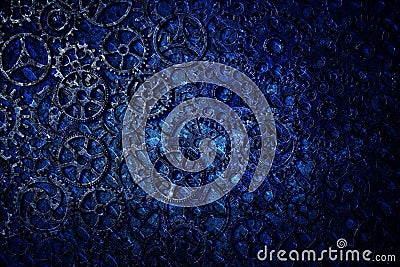 Gears, blue abstract background, lots of small gears, steampunk Stock Photo