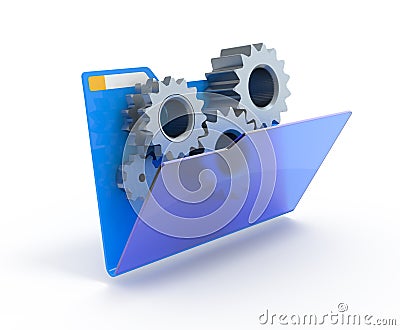 Gears in a blue folder. Cartoon Illustration