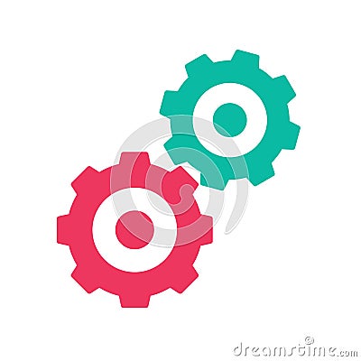 Gears cog wheel vector icon red green flat shape pictogram, mechanism system cogwheel simple editable graphic image Vector Illustration