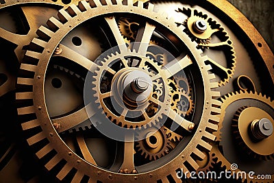 Gears and cogs on the mechanism of a clockwork Stock Photo