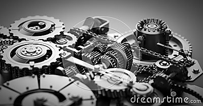 Gears and cogs mechanism. Industrial machine, engine Cartoon Illustration