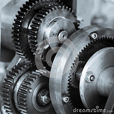 Gears and cogs of old machine Stock Photo