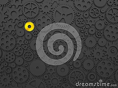 Gears and cogs with one different colored in gold Cartoon Illustration
