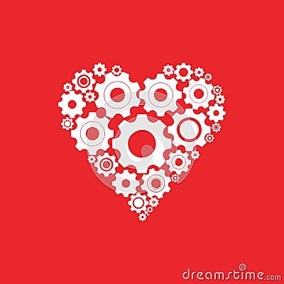 Gears and cogs in shape of heart system theme icon Vector Illustration