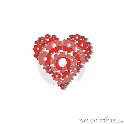 Gears and cogs in shape of heart system theme icon Vector Illustration