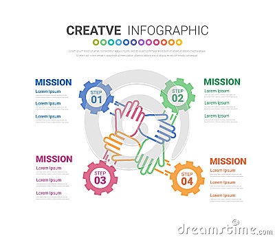 Gears cogwheels 4 steps for Infographic template, Engineering tech progress business presentation start-up vector concept, Vector Illustration