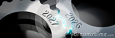 2026, 2027 - gears concept - 3D illustration Cartoon Illustration