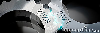 2027, 2028 - gears concept - 3D illustration Cartoon Illustration