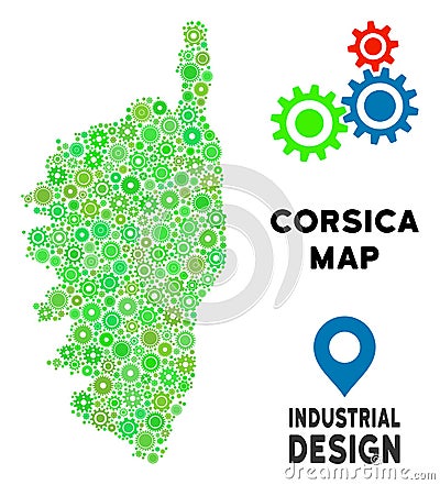 Gears Corsica France Island Map Collage Vector Illustration