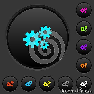 Gears dark push buttons with color icons Stock Photo