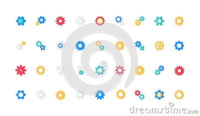 Gears of effective operation process, component and part of machine engine color icon set Vector Illustration